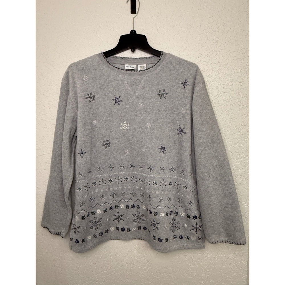 Bobbie Brooks Womens XL Fleece Sweatshirt Gray Snowflake Embroidered BB8312